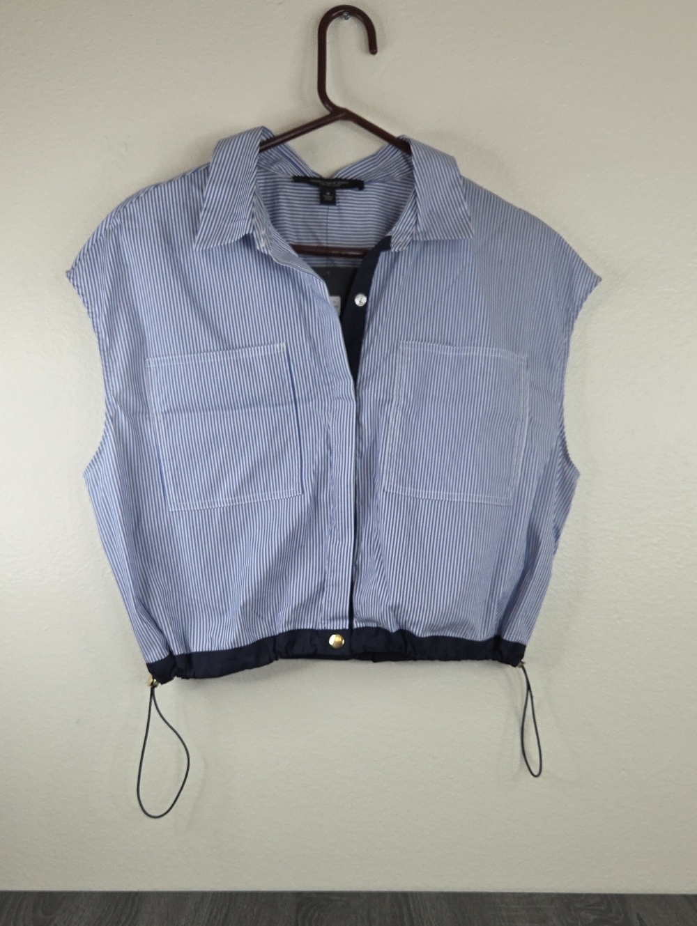 Mark NEW York M Striped Blue White Crop Drawstring Button-Up Top NWT $49